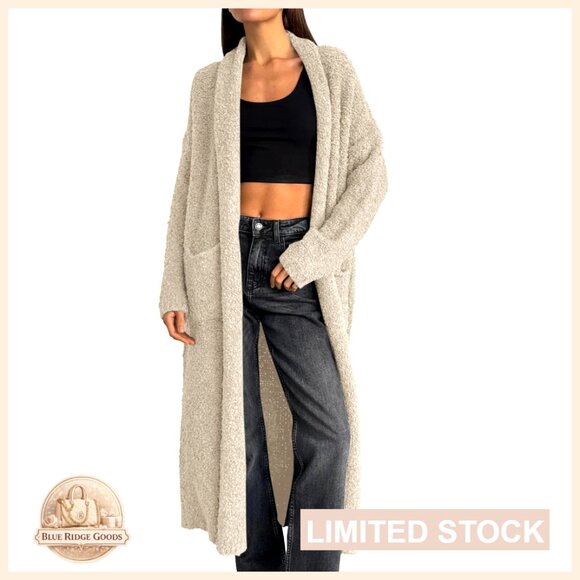 Open Front Long Cardigan Sweater Oversized Chunky Fuzzy Lapel Duster